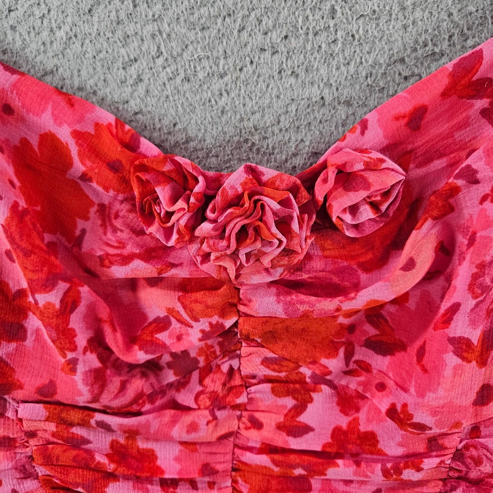 Free People Pink Floral Rosette Ruched Crop Top Long Balloon Sleeve Womens L - Picture 3 of 10